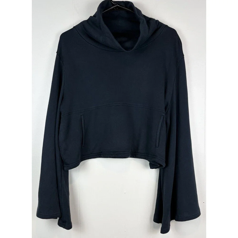 Free People FP Movement Med Sweatshirt Salvation Turtleneck Black Bell Sleeve